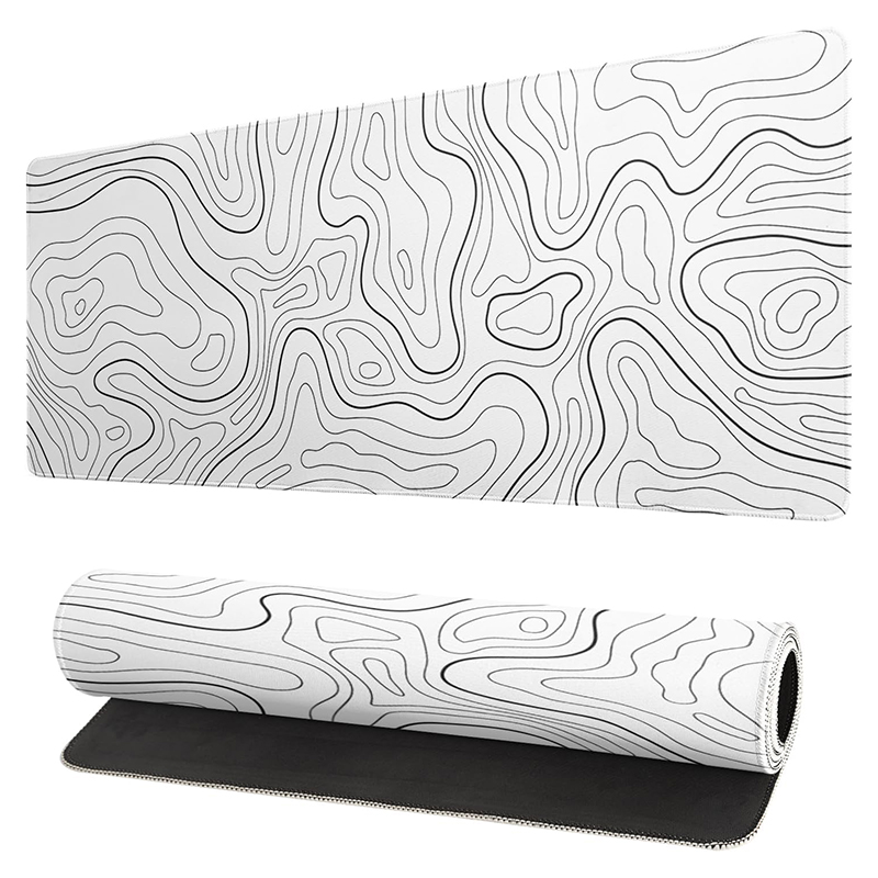 XL White Geographic Map Lines Extended Keyboard Mouse Pads