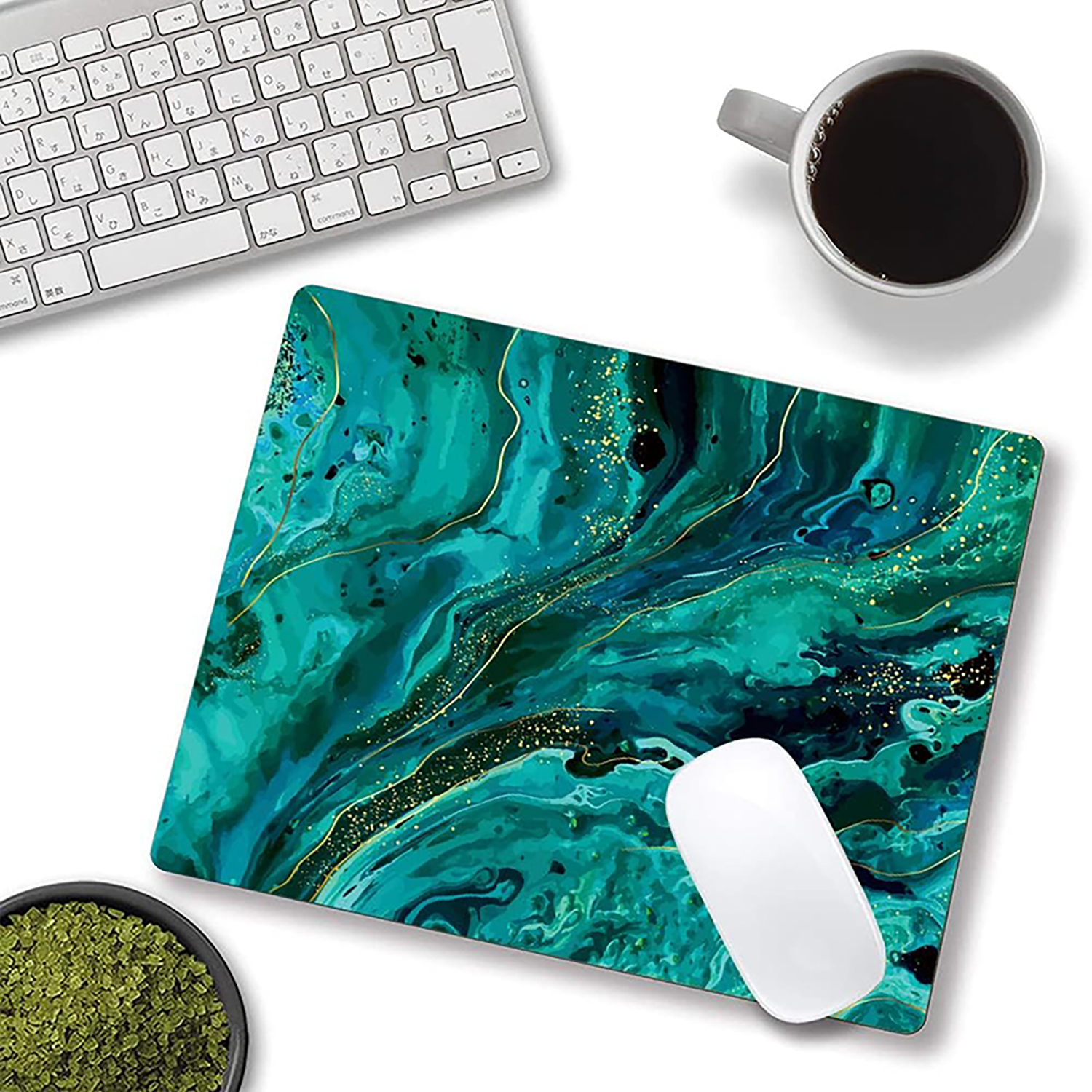 Green Marble Home Computer Small Mousepad With Rubber Base