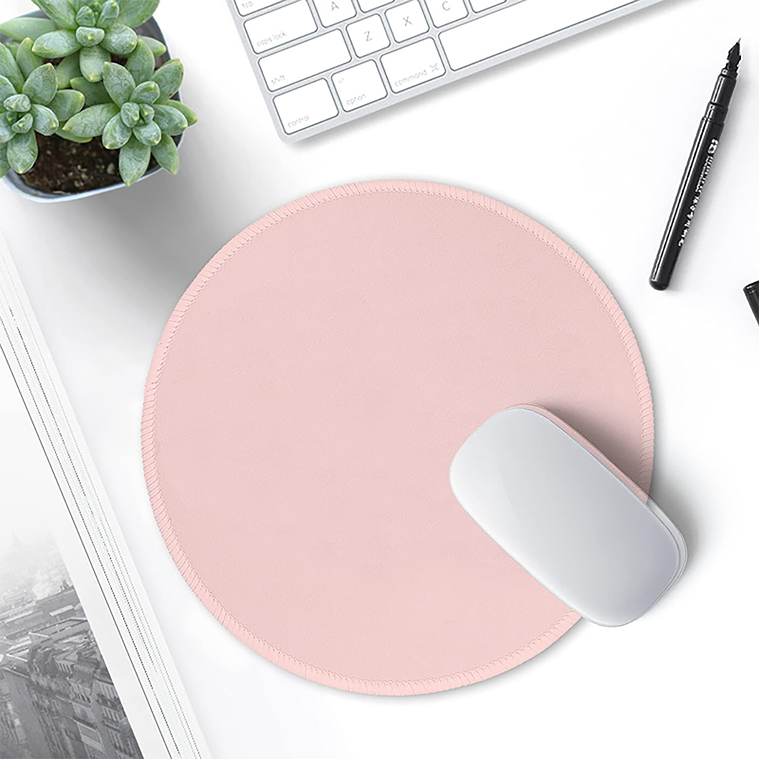 Solid Color Pink Small Round Mousepad